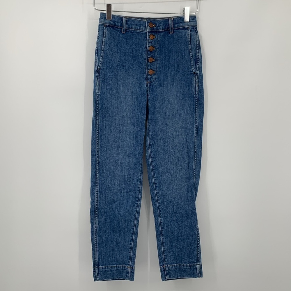 Madewell high-rise straight leg cropped jeans denim blue wide button women 24